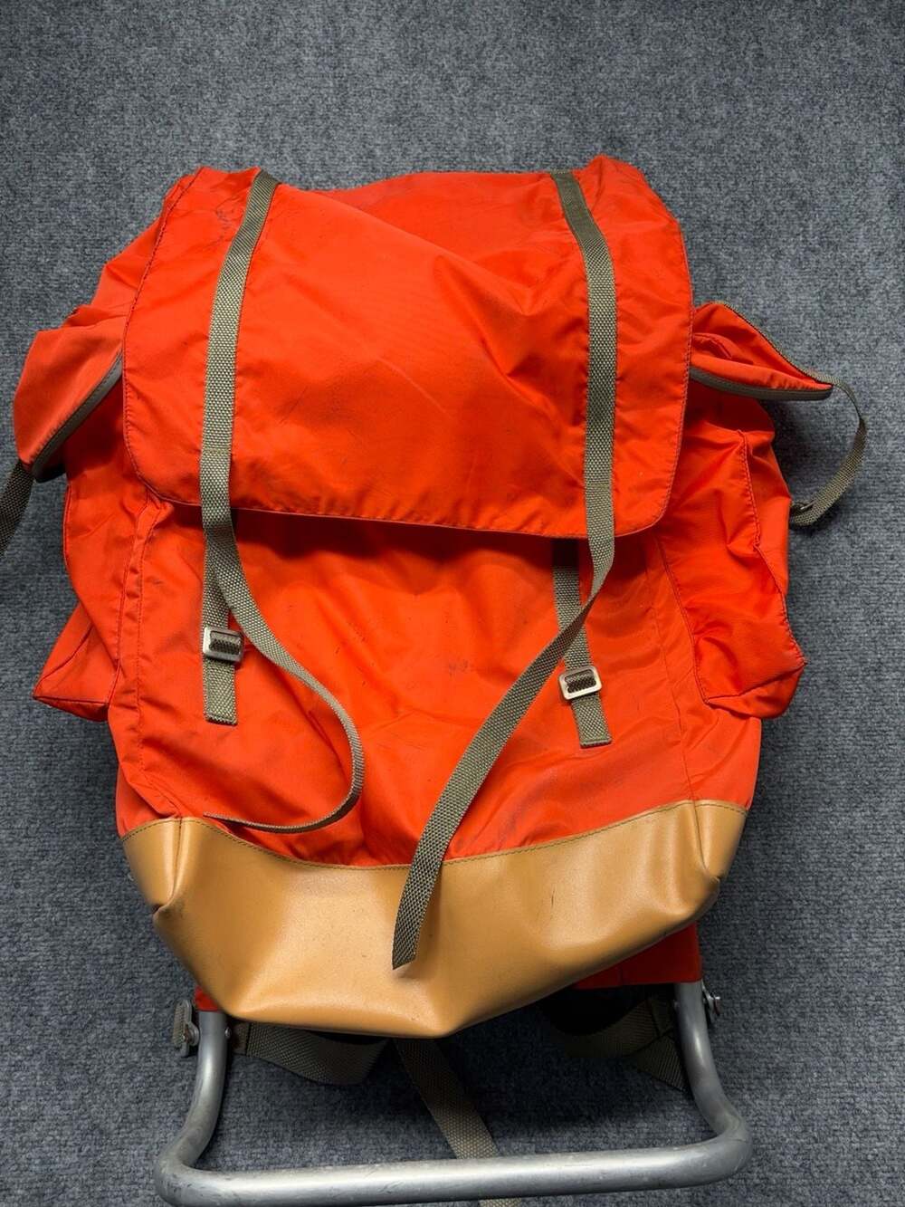 Vtg Polsport backpack Red Nylon Hiking Rucksack Leather Strap 80s 90s Retro Gorp